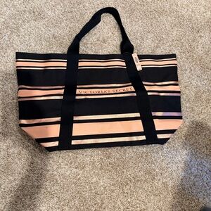 Victoria’s Secret Large Striped Canvas Tote Bag NWT Weekender Travel Gym